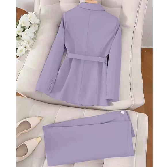 NWT ~ Women's 2 Piece Violet Purple Lined Business Pant Suit & Belt ~ Size XL - Picture 2 of 5